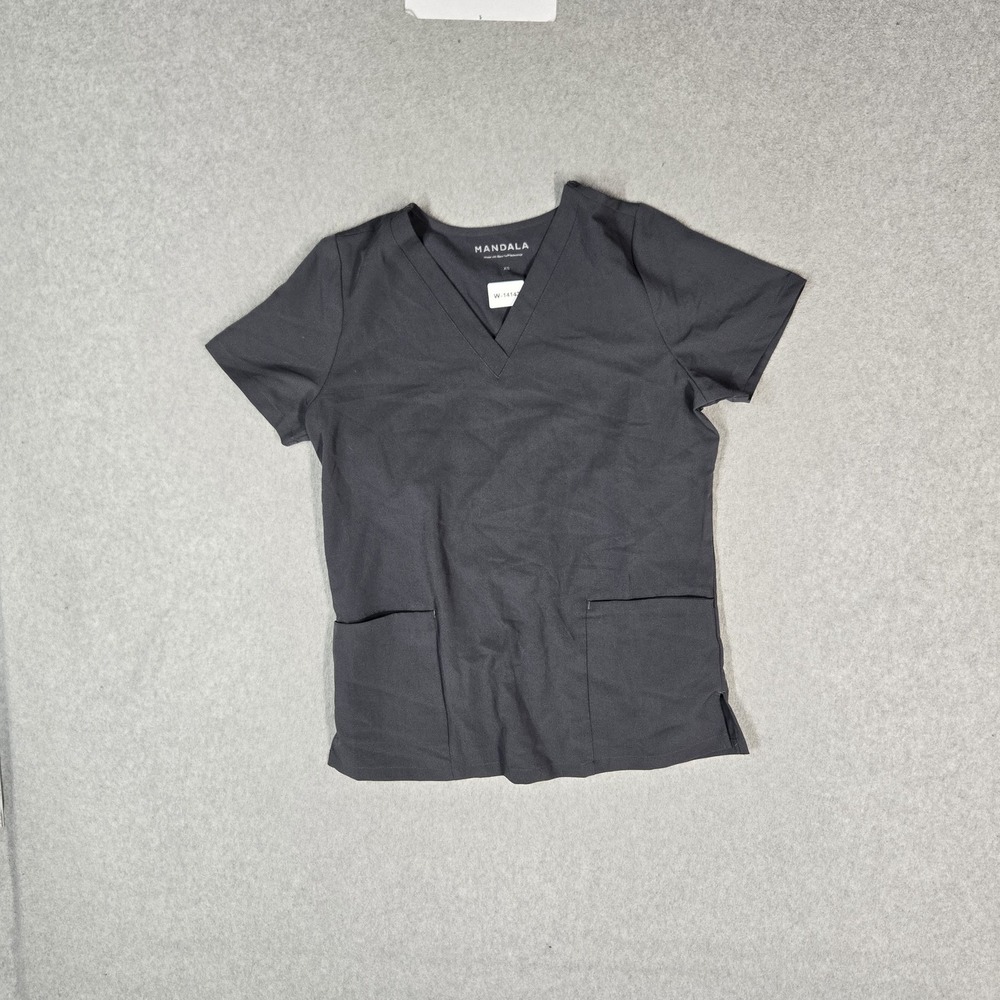 Mandala Women Scrub Top XS Gray Equa-Tek Technology PO#1203 Short Sleeve Stretch